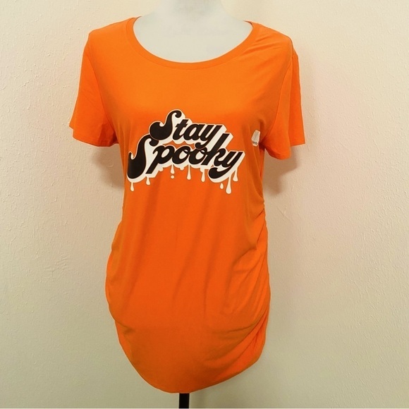 Time and Tru Women's Maternity Graphic Halloween T-Shirt Orange Medium (8-10) - Picture 2 of 6